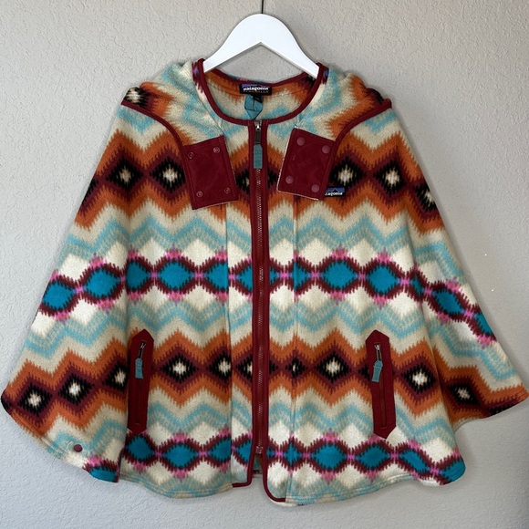 Patagonia Sweaters - Patagonia Women's Synchilla Fleece Hooded Poncho  XS/S Cinder Red Aztec Navajo